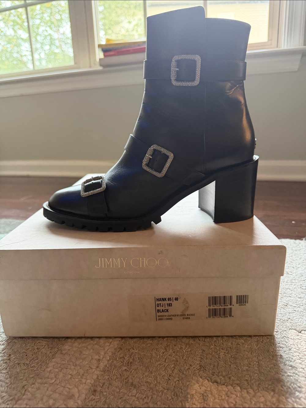 Jimmy Choo Black Leather Buckle Ankle Boots